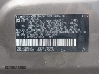 2012 Toyota RAV4 with VIN 2T3BF4DV6CW181738, listed as a IAAI auction lot 42518898 with 131,077 mi miles and . Bid and sale history available at DreamBid. Image 9.