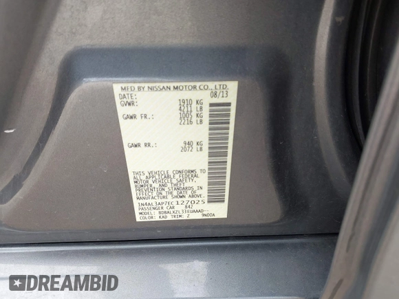 2014 Nissan Altima 2.5 with VIN 1N4AL3AP7EC127025, listed as a IAAI auction lot 41993195 with 110,290 mi miles. Bid and sale history available at carsss.com. Image 9.