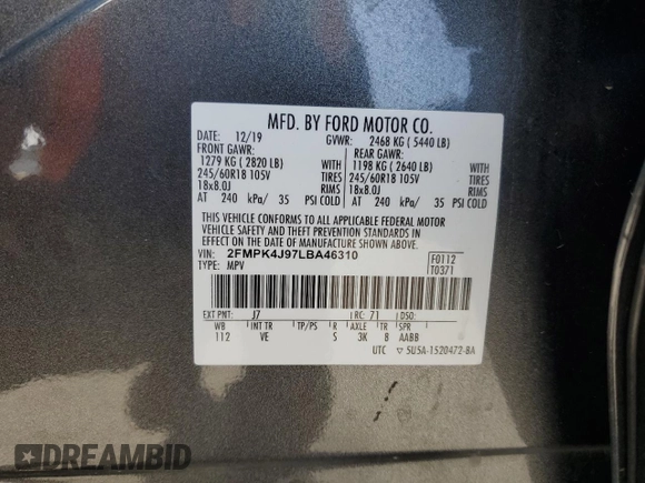 2020 Ford Edge SEL z VIN 2FMPK4J97LBA46310, wystawiony jako Copart lot #56177805 z przebiegiem 97 180 mil mil oraz Szkoda całkowita • Salvage title. Historia ofert i sprzedaży dostępna na DreamBid. Obrazek 13.