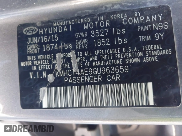 2016 Hyundai Accent SE with VIN KMHCT4AE9GU963659, listed as a IAAI auction lot 41212403 with 110,322 mi miles and . Bid and sale history available at DreamBid. Image 12.