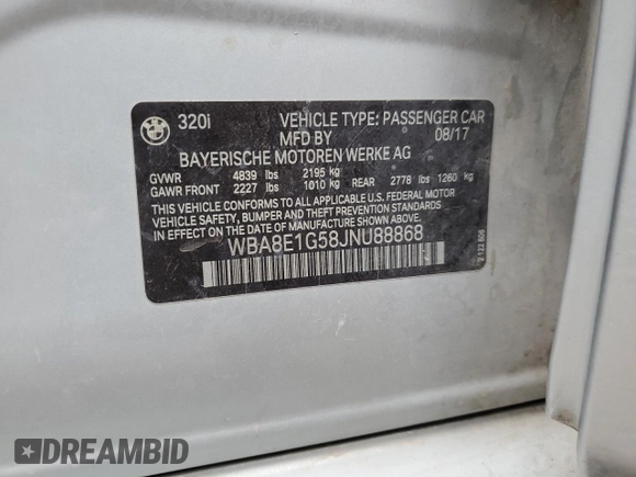 2018 BMW 3 Series 320i with VIN WBA8E1G58JNU88868, listed as a Copart auction lot 77569644 with Not Provided miles and Salvage Title. Bid and sale history available at carsss.com. Image 13.