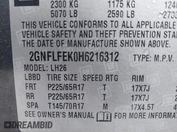 2017 Chevrolet Equinox LT with VIN 2GNFLFEK0H6216312, listed as a IAAI auction lot 41440793 with 126,693 mi miles and . Bid and sale history available at carsss.com. Image 9.