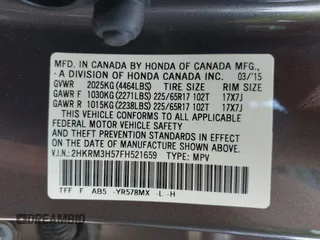 2015 Honda CR-V EX with VIN 2HKRM3H57FH521659, listed as a IAAI auction lot 41876064 with 98,420 mi miles and . Bid and sale history available at carsss.com. Image 9.