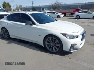 2018 Infiniti Q50 Red Sport 400 with VIN JN1FV7APXJM460697, listed as a IAAI auction lot 41825237 with 59,360 mi miles and . Bid and sale history available at DreamBid. Image 1.