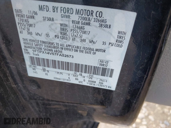 2007 Ford F-150 XLT с VIN 1FTPX14V57FA52673, выставлен на аукционе IAAI как лот 42550911 с пробегом 156 909 миль миль и . История ставок и продаж доступна на DreamBid. Изображение 9.