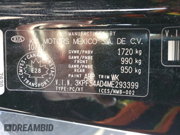 2021 Kia Forte EX with VIN 3KPF54AD4ME293399, listed as a Copart auction lot 48938755 with 154,901 mi miles and Salvage Title. Bid and sale history available at DreamBid. Image 13.
