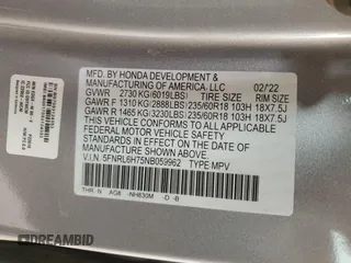 2022 Honda Odyssey EX-L with VIN 5FNRL6H75NB059962, listed as a Copart auction lot 51464615 with 40,608 mi miles and Salvage Title. Bid and sale history available at DreamBid. Image 13.