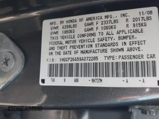 2009 Honda Accord LX-P with VIN 1HGCP26459A072285, listed as a IAAI auction lot 42132142 with 179,421 mi miles and . Bid and sale history available at DreamBid. Image 9.