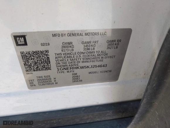 2019 Chevrolet Traverse LT Leather with VIN 1GNERHKW5KJ254643, listed as a IAAI auction lot 41389465 with 151,541 mi miles. Bid and sale history available at carsss.com. Image 9.