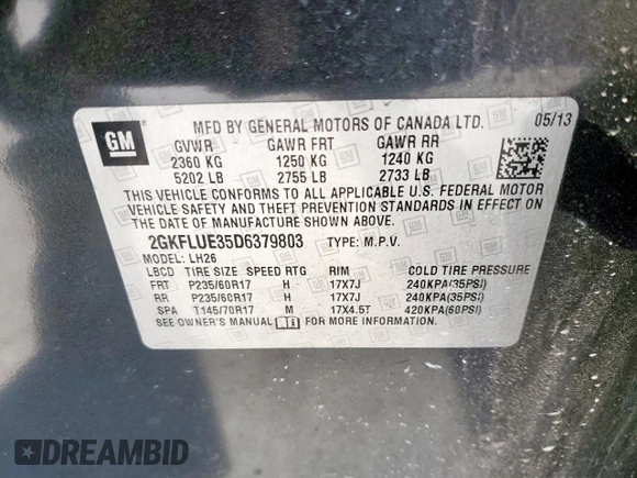 2013 GMC Terrain SLT with VIN 2GKFLUE35D6379803, listed as a Copart auction lot 50149675 with 196,265 mi miles and Clean Title. Bid and sale history available at carsss.com. Image 13.