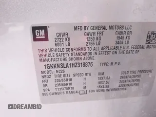 2017 GMC Acadia SLE with VIN 1GKKNSLA1HZ318876, listed as a IAAI auction lot 41521454 with 97,053 mi miles. Bid and sale history available at carsss.com. Image 9.