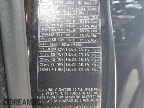 2018 Jaguar E-Pace R-Dynamic S with VIN SADFT2GX5J1Z32484, listed as a Copart auction lot 44236615 with 49,029 mi miles and Salvage Title. Bid and sale history available at DreamBid. Image 12.