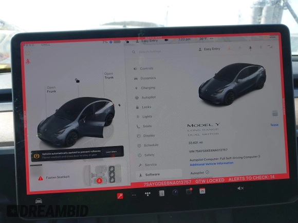 2022 Tesla Model Y Long Range z VIN 7SAYGDEE6NA013757, wystawiony jako IAAI lot #41364867 z przebiegiem 33 621 mil mil oraz . Historia ofert i sprzedaży dostępna na DreamBid. Obrazek 7.