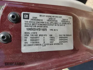 2007 Chevrolet Uplander LS Fleet z VIN 1GNDV23147D119375, wystawiony jako Copart lot #72281224 z przebiegiem 96 729 mil mil oraz Szkoda całkowita • Salvage title. Historia ofert i sprzedaży dostępna na DreamBid. Obrazek 15.