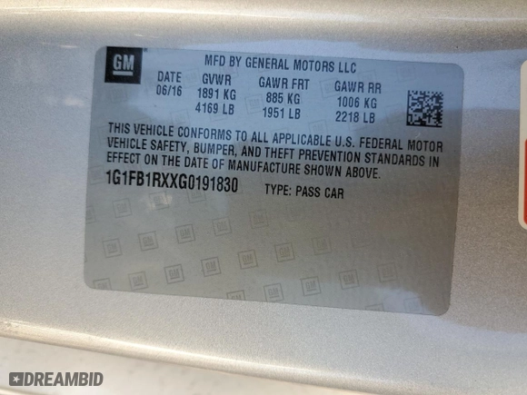 2016 Chevrolet Camaro 1LT with VIN 1G1FB1RXXG0191830, listed as a Copart auction lot 47677045 with 0 mi miles and Salvage Title. Bid and sale history available at carsss.com. Image 14.