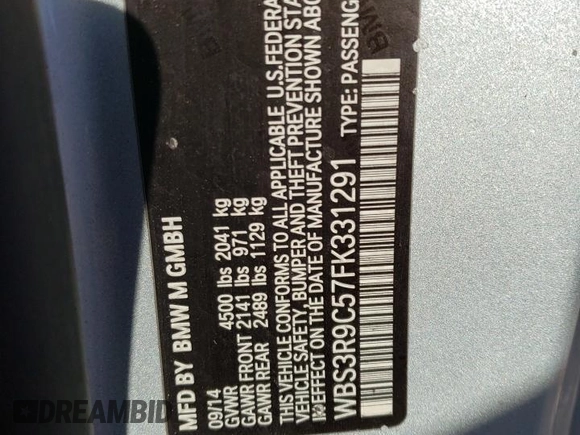 2015 BMW M4 with VIN WBS3R9C57FK331291, listed as a Copart auction lot 47927615 with 156,854 mi miles and Salvage Title. Bid and sale history available at carsss.com. Image 12.