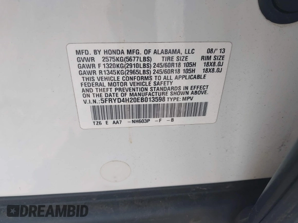 2014 Acura MDX with VIN 5FRYD4H20EB013598, listed as a IAAI auction lot 42097526 with 74,645 mi miles and . Bid and sale history available at DreamBid. Image 9.