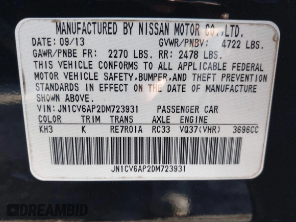 2013 Infiniti G37 Sedan Journey with VIN JN1CV6AP2DM723931, listed as a IAAI auction lot 41741884 with 112,082 mi miles. Bid and sale history available at carsss.com. Image 9.
