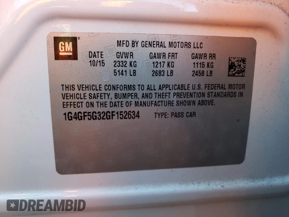 2016 Buick LaCrosse Premium II with VIN 1G4GF5G32GF152634, listed as a Copart auction lot 82438454 with 149,973 mi miles and Salvage Title. Bid and sale history available at carsss.com. Image 12.