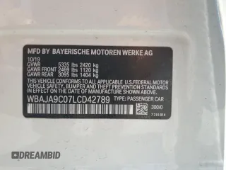 2020 BMW 5 Series 530e with VIN WBAJA9C07LCD42789, listed as a Copart auction lot 52234345 with Not Provided miles and Salvage Title. Bid and sale history available at DreamBid. Image 14.