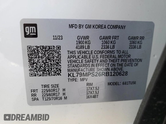 2024 Chevrolet TrailBlazer LT with VIN KL79MPS26RB120628, listed as a Copart auction lot 61524784 with 1,531 mi miles and Salvage Title. Bid and sale history available at DreamBid. Image 12.