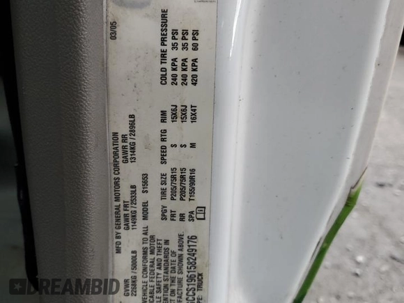 2005 Chevrolet Colorado LS ZQ8 with VIN 1GCCS196158249176, listed as a Copart auction lot 64766905 with 103,465 mi miles and Salvage title. Bid and sale history available at DreamBid. Image 12.