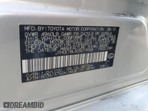 2013 Lexus GS 350 with VIN JTHCE1BL6D5019588, listed as a Copart auction lot 63607685 with 126,608 mi miles and Salvage title. Bid and sale history available at DreamBid. Image 12.
