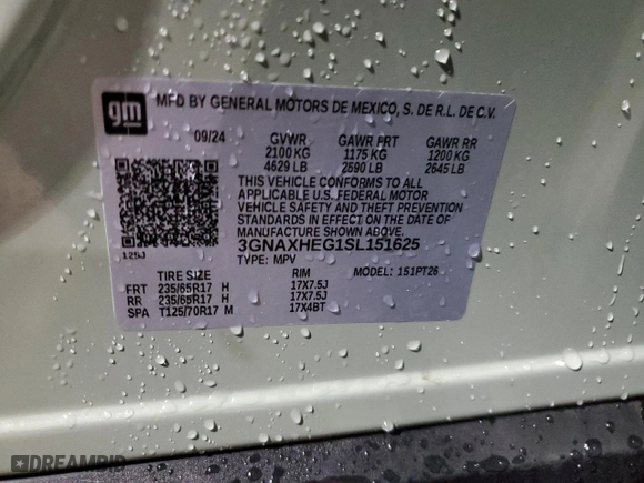 2025 Chevrolet Equinox FWD LT with VIN 3GNAXHEG1SL151625, listed as a Copart auction lot 44146115 with 519 mi miles and Salvage Title. Bid and sale history available at carsss.com. Image 14.