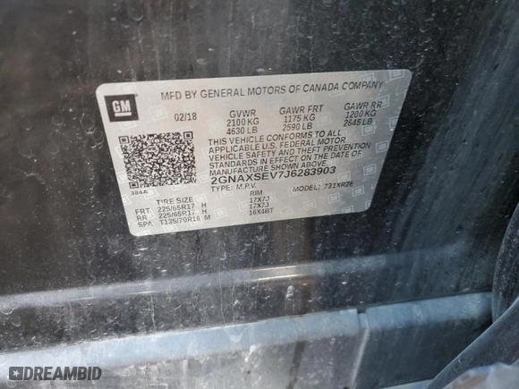 2018 Chevrolet Equinox LT with VIN 2GNAXSEV7J6283903, listed as a Copart auction lot 89073215 with 122,447 mi miles and Salvage Title. Bid and sale history available at carsss.com. Image 13.