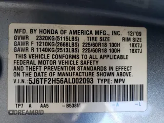2010 Honda Accord Crosstour EX-L with VIN 5J6TF2H56AL002093, listed as a Copart auction lot 73587784 with 201,237 mi miles and Salvage Title. Bid and sale history available at carsss.com. Image 14.