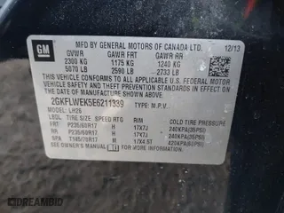2014 GMC Terrain SLE with VIN 2GKFLWEK5E6211339, listed as a IAAI auction lot 41519759 with 106,553 mi miles. Bid and sale history available at carsss.com. Image 9.