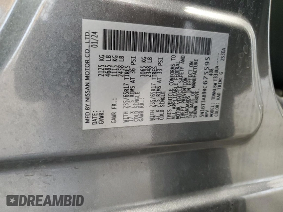 2024 Nissan Rogue S with VIN 5N1BT3AB9RC675595, listed as a Copart auction lot 54750205 with 31,556 mi miles and Salvage Title. Bid and sale history available at DreamBid. Image 14.