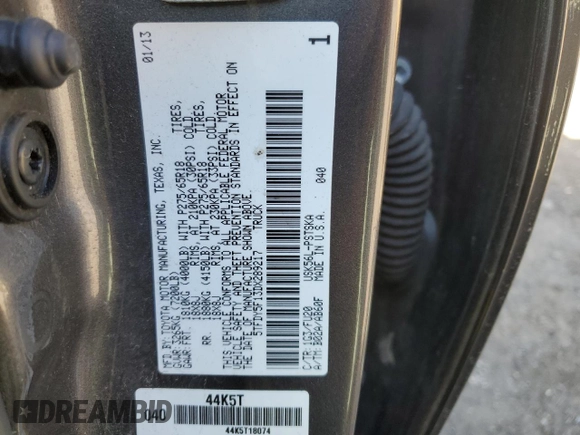 2013 Toyota Tundra with VIN 5TFDY5F13DX289217, listed as a Copart auction lot 58287125 with 113,947 mi miles and Salvage title. Bid and sale history available at DreamBid. Image 12.