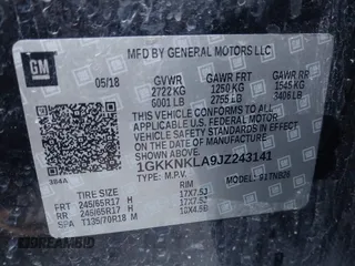 2018 GMC Acadia SLE z VIN 1GKKNKLA9JZ243141, wystawiony jako IAAI lot #41968958 z przebiegiem 142 383 mil mil oraz . Historia ofert i sprzedaży dostępna na DreamBid. Obrazek 9.