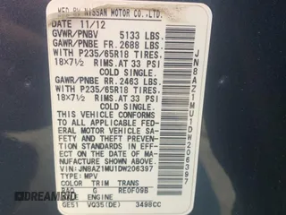 2013 Nissan Murano S with VIN JN8AZ1MU1DW206397, listed as a Copart auction lot 87551185 with 182,215 mi miles and Salvage Title. Bid and sale history available at carsss.com. Image 10.