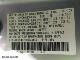 2009 Honda CR-V EX-L with VIN JHLRE48709C024413, listed as a IAAI auction lot 41935168 with 109,656 mi miles. Bid and sale history available at carsss.com. Image 9.