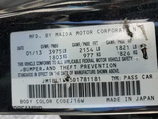 2013 Mazda 3 i Grand Touring with VIN JM1BL1W76D1781181, listed as a Copart auction lot 51664425 with 175,052 mi miles and Salvage Title. Bid and sale history available at carsss.com. Image 12.