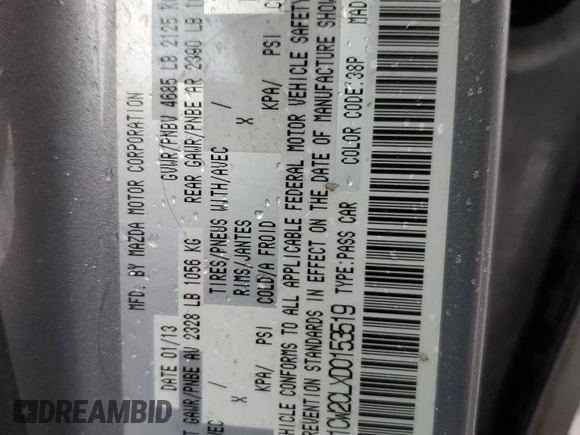 2013 Mazda 5 Touring with VIN JM1CW2CLXD0153519, listed as a Copart auction lot 48954545 with Not Provided miles and Salvage Title. Bid and sale history available at carsss.com. Image 13.