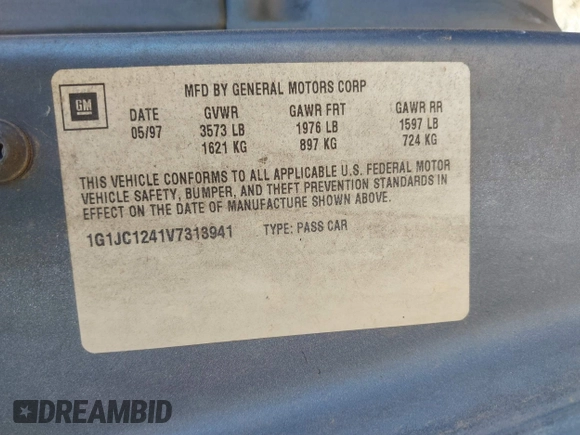 1997 Chevrolet Cavalier z VIN 1G1JC1241V7313941, wystawiony jako IAAI lot #42228174 z przebiegiem 252 311 mil mil oraz . Historia ofert i sprzedaży dostępna na DreamBid. Obrazek 9.