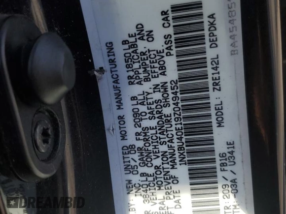2009 Toyota Corolla with VIN 1NXBU40E19Z049452, listed as a Copart auction lot 51168875 with 177,437 mi miles and Salvage Title. Bid and sale history available at carsss.com. Image 14.