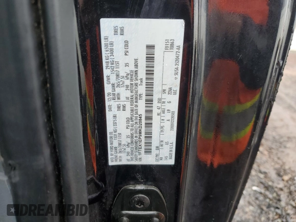 2021 Ford F-150 XL with VIN 1FTEX1EP9MKD20845, listed as a Copart auction lot 57053855 with 27,824 mi miles and Salvage title. Bid and sale history available at DreamBid. Image 12.