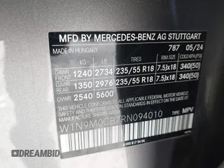 2024 Mercedes-Benz EQB 250+ z VIN W1N9M0CB7RN094010, wystawiony jako IAAI lot #41809326 z przebiegiem 4316 mil mil oraz . Historia ofert i sprzedaży dostępna na DreamBid. Obrazek 9.