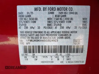 2025 Ford Explorer ST-Line with VIN 1FMUK8KH4SGB24923, listed as a IAAI auction lot 41763567 with 854 mi miles. Bid and sale history available at carsss.com. Image 9.
