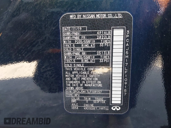 2020 Infiniti QX50 Luxe z VIN 3PCAJ5M17LF109157, wystawiony jako IAAI lot #41593864 z przebiegiem 27 895 mil mil oraz . Historia ofert i sprzedaży dostępna na DreamBid. Obrazek 9.