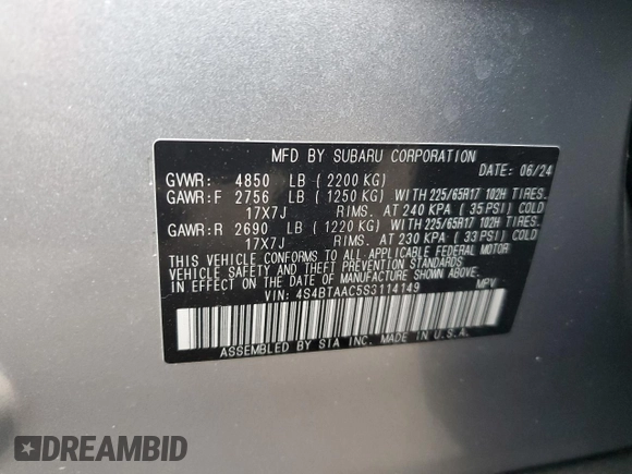2025 Subaru Outback with VIN 4S4BTAAC5S3114149, listed as a Copart auction lot 78616074 with 2,409 mi miles and Salvage Title. Bid and sale history available at carsss.com. Image 14.