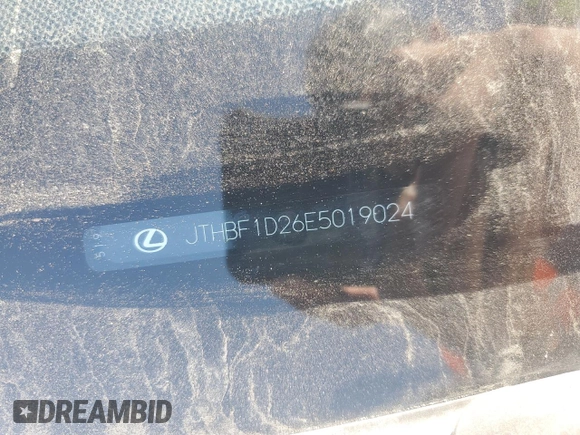2014 Lexus IS 250 with VIN JTHBF1D26E5019024, listed as a Copart auction lot 55528605 with Not Provided miles and Salvage Title. Bid and sale history available at DreamBid. Image 12.