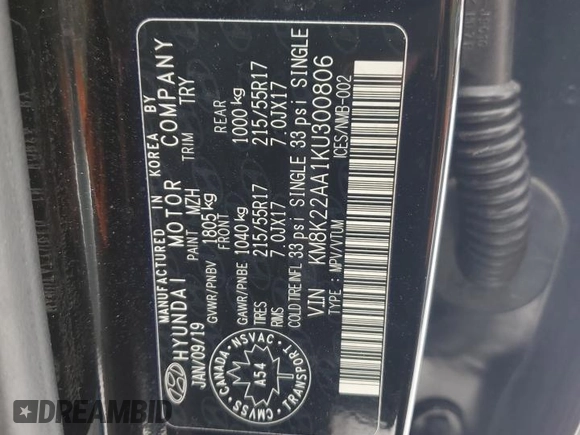 2019 Hyundai Kona SEL with VIN KM8K22AA1KU300806, listed as a Copart auction lot 42326845 with 160,507 mi miles and Clean Title. Bid and sale history available at DreamBid. Image 13.