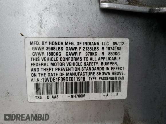 2013 Acura ILX with VIN 19VDE1F39DE011918, listed as a Copart auction lot 43423585 with 75,203 mi miles and Salvage Title. Bid and sale history available at carsss.com. Image 14.