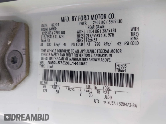 2020 Ford Transit Connect XL z VIN NM0LS7E20L1444551, wystawiony jako IAAI lot #42246989 z przebiegiem 114 116 mil mil oraz . Historia ofert i sprzedaży dostępna na DreamBid. Obrazek 9.