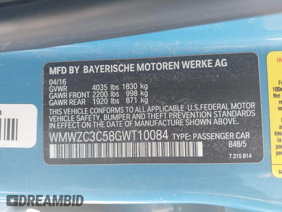 2016 MINI Countryman S with VIN WMWZC3C58GWT10084, listed as a IAAI auction lot 42093564 with 120,694 mi miles and . Bid and sale history available at DreamBid. Image 9.